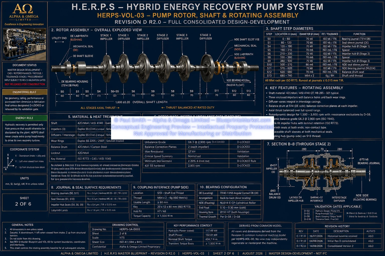 HERPS VOL 03 PUMP ROTOR SHAFT AND ROTATING ASSEMBLY SHEET 2 OF 6 REV D R2.0