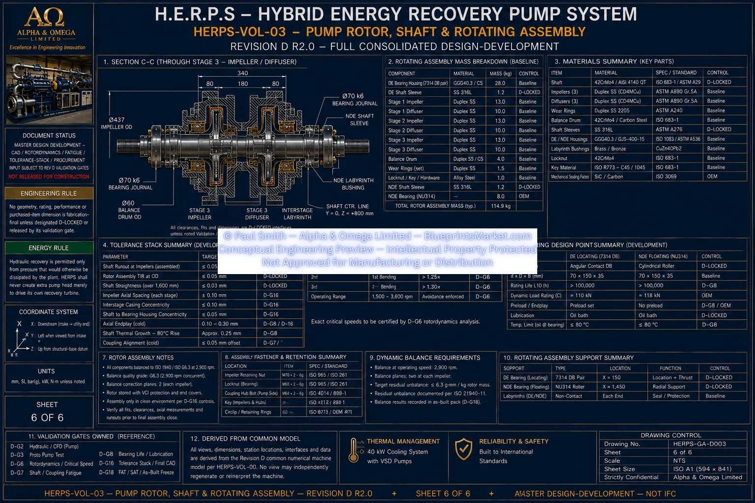 HERPS VOL 03 PUMP ROTOR SHAFT AND ROTATING ASSEMBLY SHEET 6 OF 6 REV D R2.0